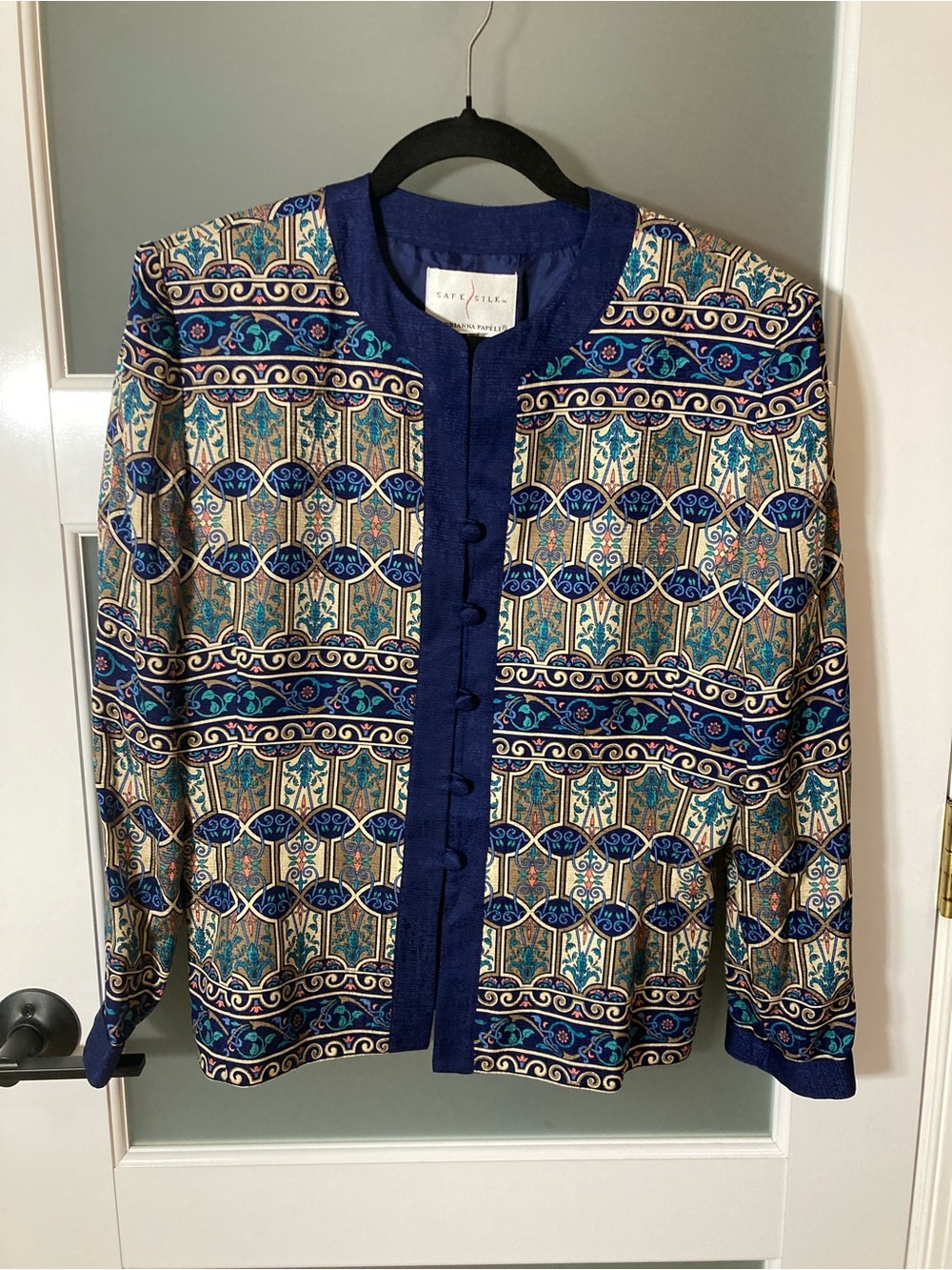 Vintage Adrianna Papell Safe Silk Ornate Geometric Blazer Jacket - 10